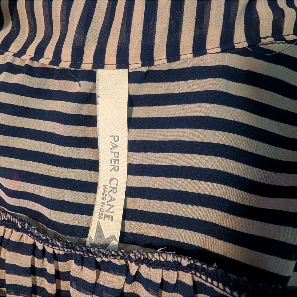 Women's Paper Crane Sheer Striped Relaxed Hi-Lo Tie Blouse - Picture 8 of 8